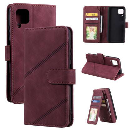 Burgundy PU leather wallet flip phone case with card slots and magnetic stand