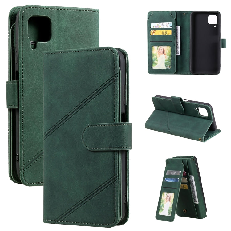 Green PU leather flip phone case with inner photo/card window and strap