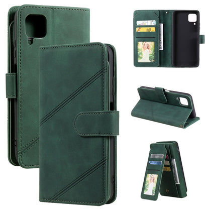 Green PU leather flip phone case with inner photo/card window and strap