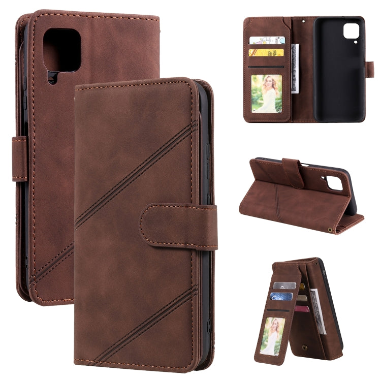 Brown PU leather flip phone case with inner card holder and fold-out support