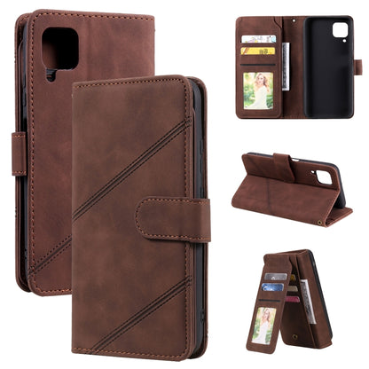 Brown PU leather flip phone case with inner card holder and fold-out support