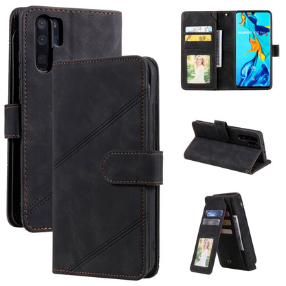 Black flip wallet phone case with card slots, photo window pocket, and camera cutout