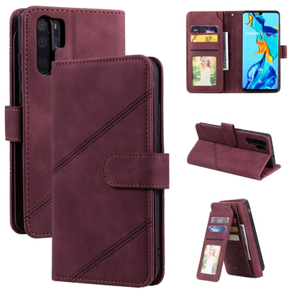 Burgundy PU leather flip phone case with inner card holder and side button cutout