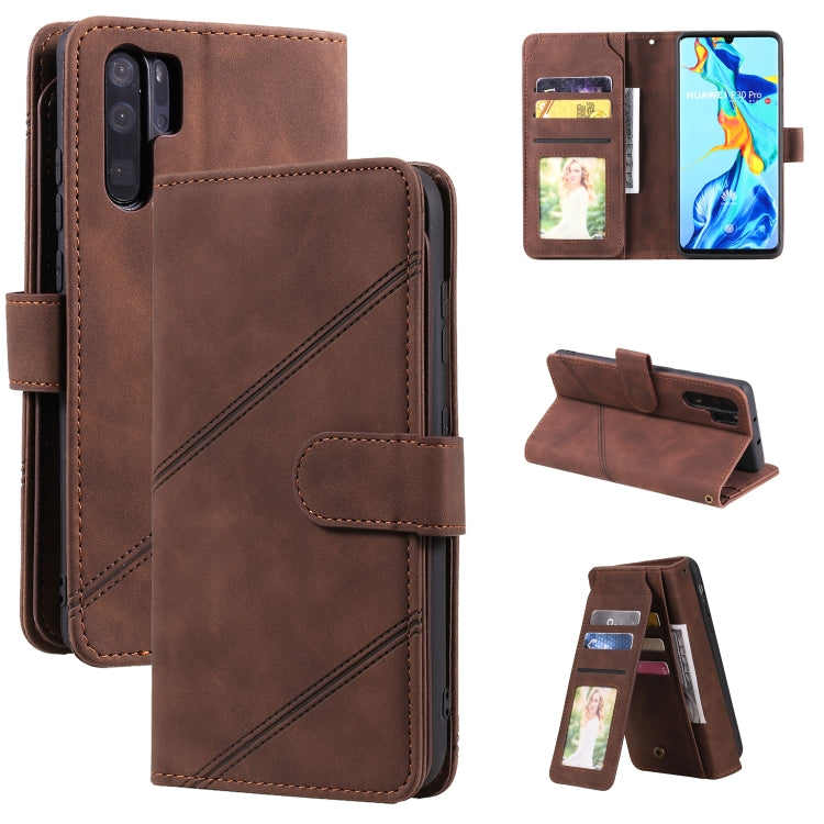 Brown PU leather flip phone case with card slots, wallet pocket, and photo frame