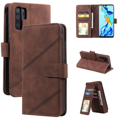 Brown PU leather flip phone case with card slots, wallet pocket, and photo frame