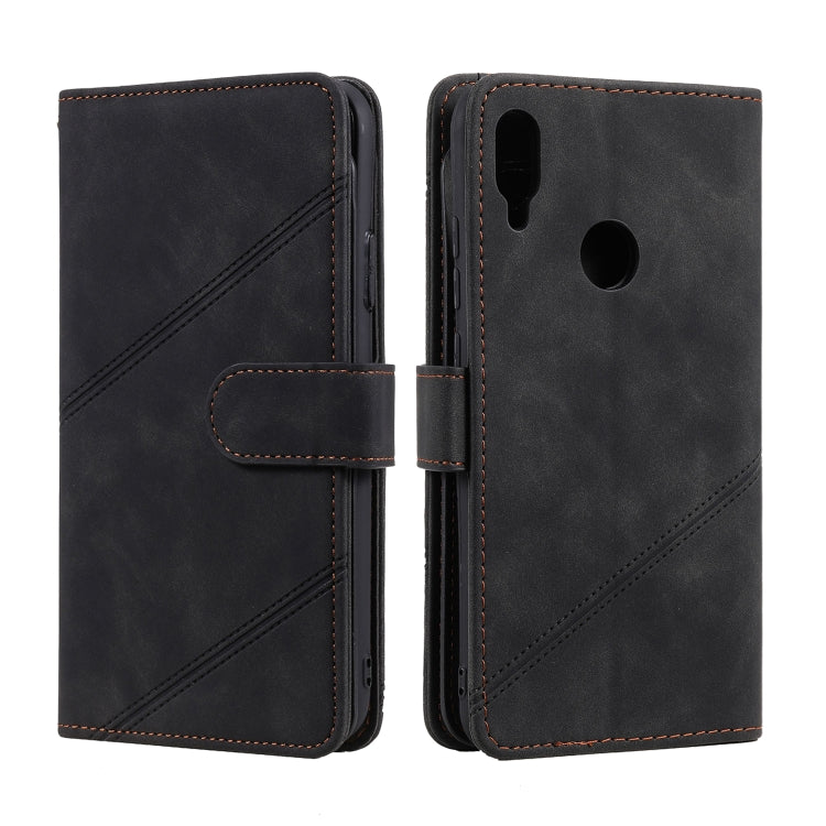 Black PU leather wallet flip case for phone, showing card holder and edge stitching