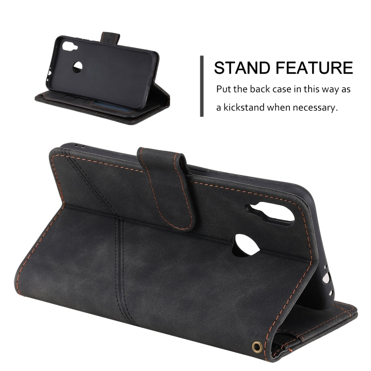 Black PU leather wallet flip case with built-in stand and viewing cutouts