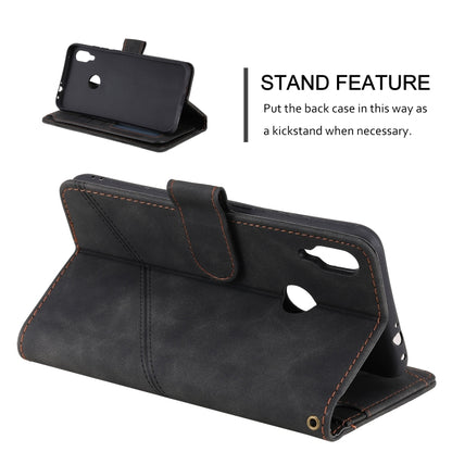 Black PU leather wallet flip case with built-in stand and viewing cutouts
