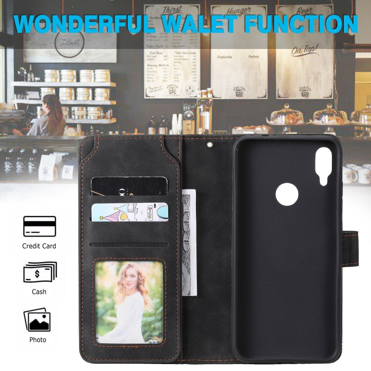 Black PU leather flip phone case with card slots and photo window on inner panel