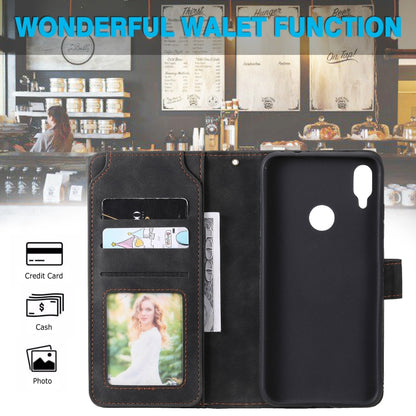 Black PU leather flip phone case with card slots and photo window on inner panel