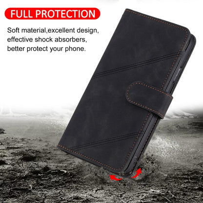 Black PU leather flip wallet case with stitched front panel and clasp strap