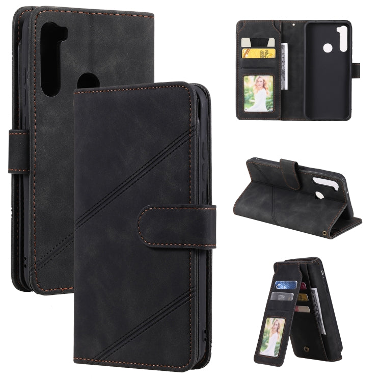 Black PU leather wallet flip phone case with card slots, photo window, and stand