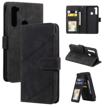 Black PU leather wallet flip phone case with card slots, photo window, and stand