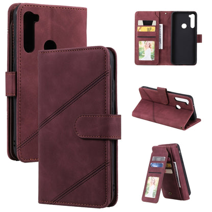 Burgundy PU leather phone wallet with card sleeves, magnetic flip cover, and phone cutouts
