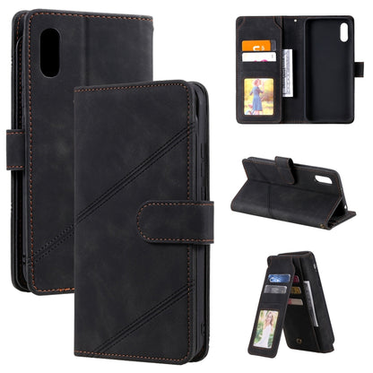 Black PU leather flip case with multi-card slots and inner photo panel opening