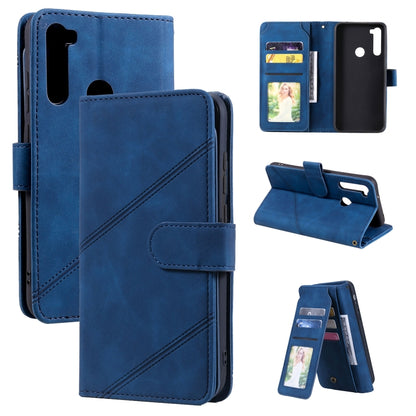 Blue PU leather phone wallet flip case with card slots and kickstand for viewing