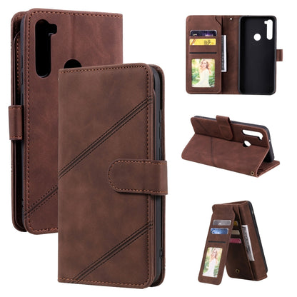 Brown PU leather flip phone case with card holder pockets and magnetic stand cover