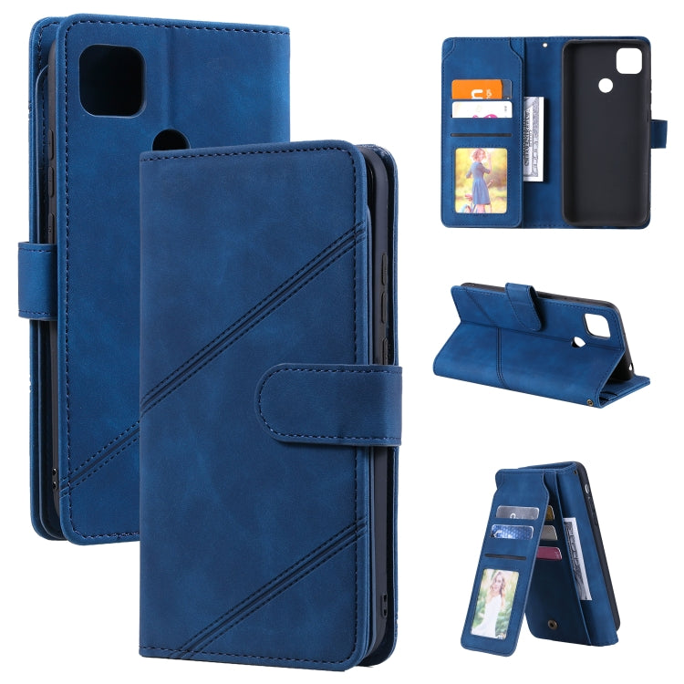 Blue PU leather horizontal flip phone wallet case with card slots and fold-out support