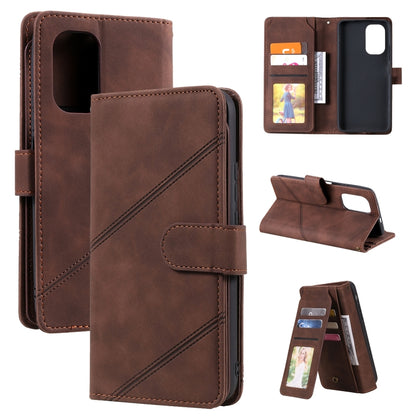 Brown PU leather phone flip case with card slots, wallet pocket, and kickstand