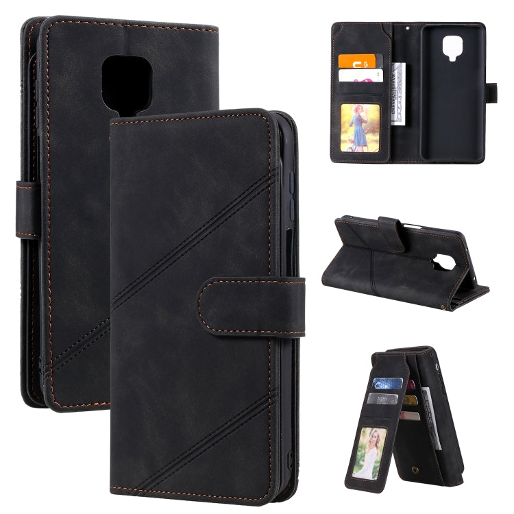 Black PU leather flip phone case with card holder slots and stand viewing angle