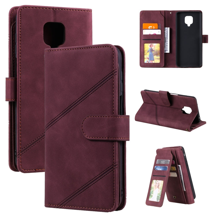 Burgundy PU leather horizontal flip phone case with card slots and built-in wallet