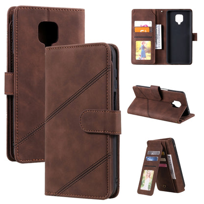 Brown PU leather horizontal flip phone case with card slots and fold-out stand