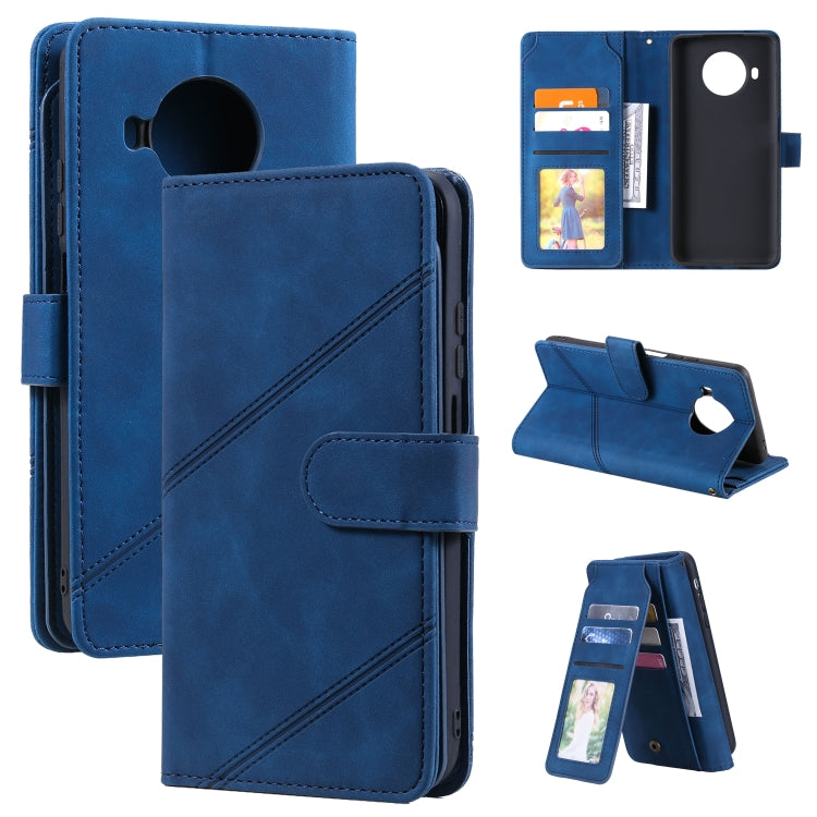 Blue PU leather flip phone wallet case with card slots and magnetic cover