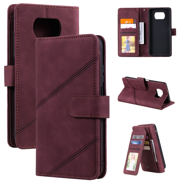 Burgundy PU leather horizontal flip phone case with card slots and kickstand