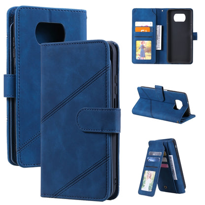 Blue PU leather flip phone wallet case open view with card slots and holder