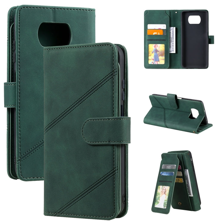 Green PU leather phone wallet case with card slots, photo window, and fold-out stand