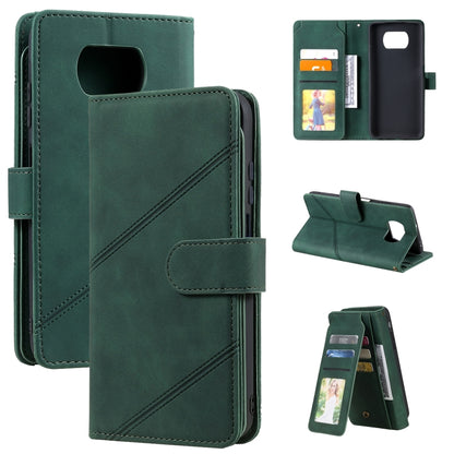 Green PU leather phone wallet case with card slots, photo window, and fold-out stand