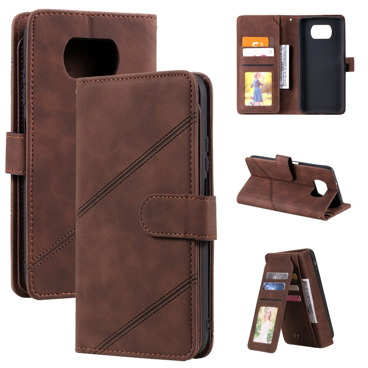 Brown PU leather wallet flip phone case with card slots and kickstand cover