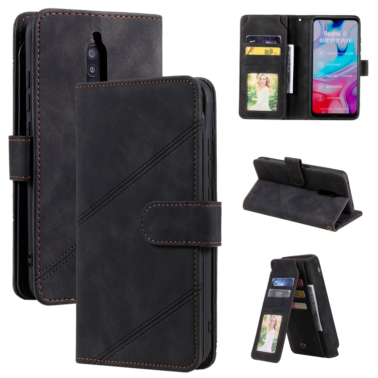 Black PU leather flip wallet phone case with card slots, phone cutout, and stand