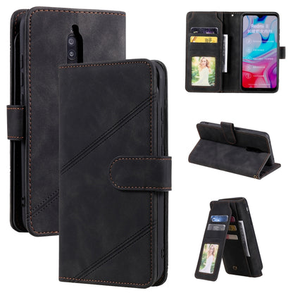 Black PU leather flip wallet phone case with card slots, phone cutout, and stand