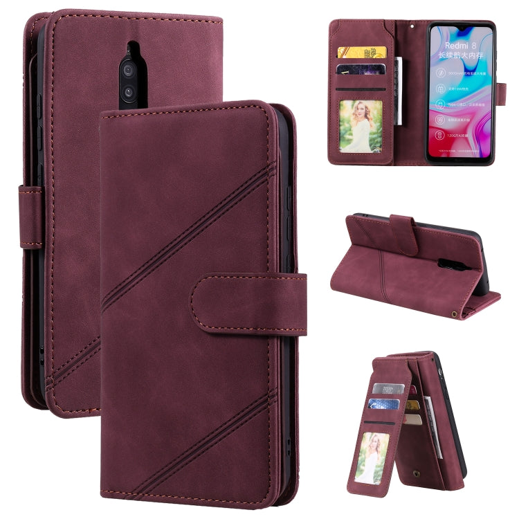 Burgundy PU leather flip phone case showing card slots and wallet-style front
