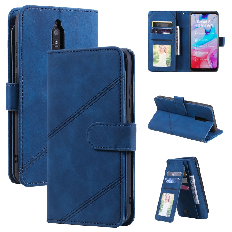 Blue PU leather flip phone wallet case with card slots and folio front cover