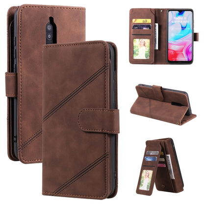 Brown PU leather flip phone case with card slots and wallet window pocket