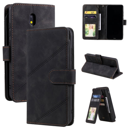 Black PU leather folio flip phone case with card slots and fold-out viewing stand