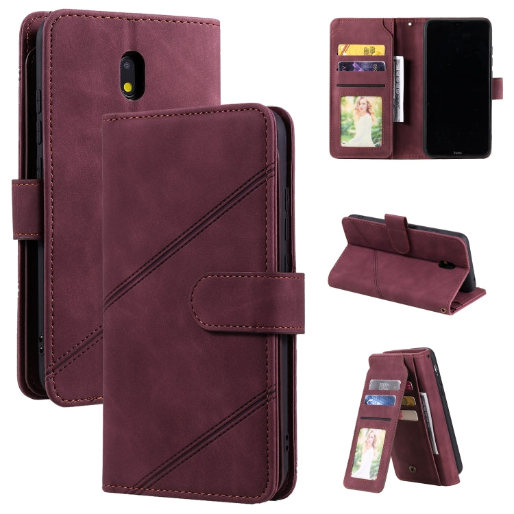 Burgundy PU leather horizontal flip phone case with phone opening and card wallet slots