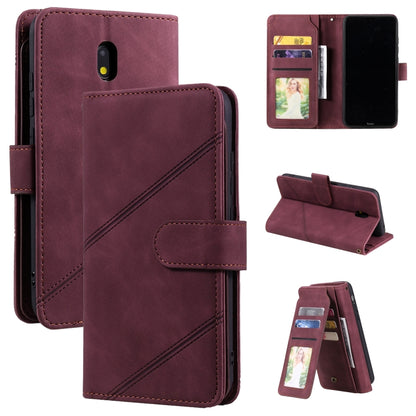 Burgundy PU leather horizontal flip phone case with phone opening and card wallet slots