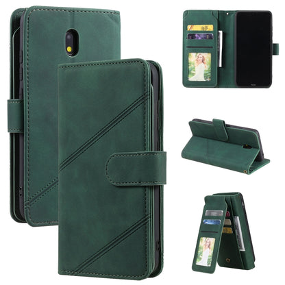 Green PU leather wallet phone case with card slots and magnetic flip cover, stand view