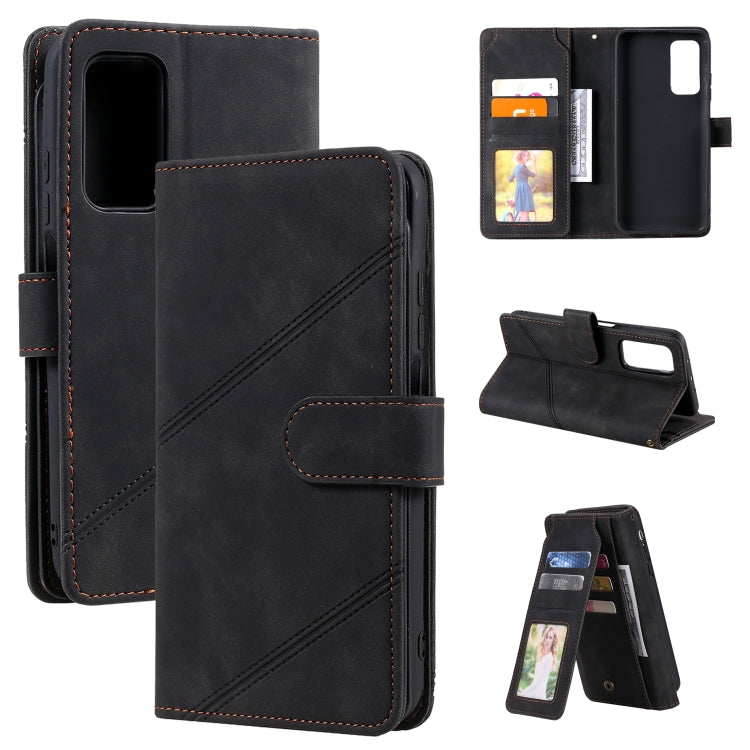 Black PU leather flip wallet phone case with card slots and folio stand for viewing