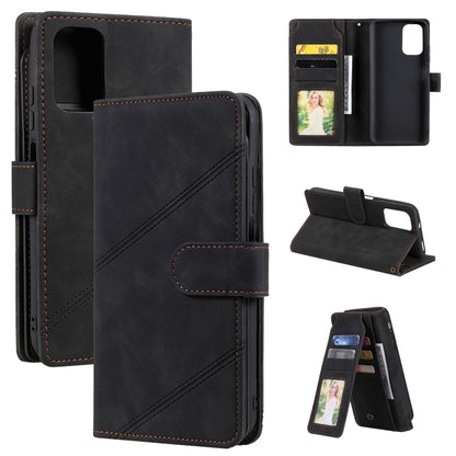 Black PU leather flip wallet phone case with card slots, phone cutout, and kickstand