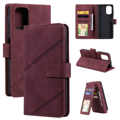 Burgundy PU leather flip phone case with card holder pocket and wallet cover
