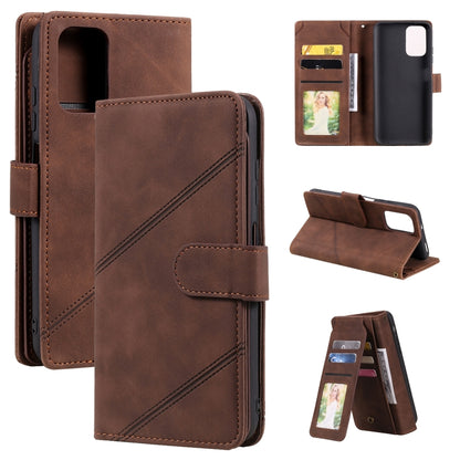 Brown PU leather folio wallet case front and open view with card slots and photo window