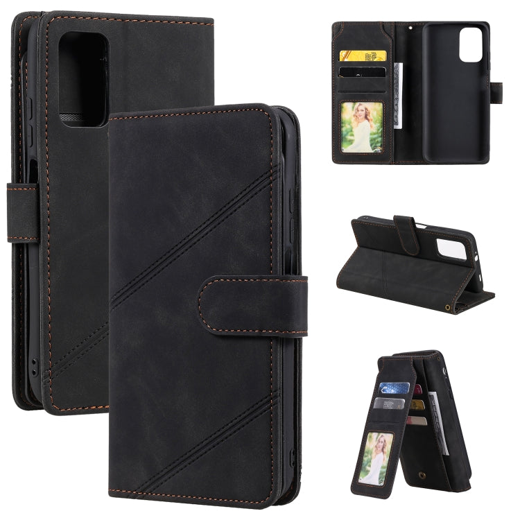 Black PU leather flip phone wallet with multi-card slots and diagonal stitched cover