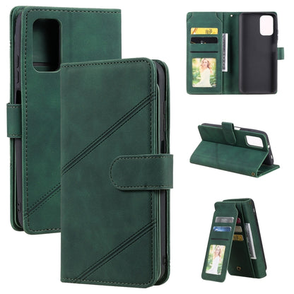 Green PU leather wallet phone case with card slots, side camera cutout, magnetic flap