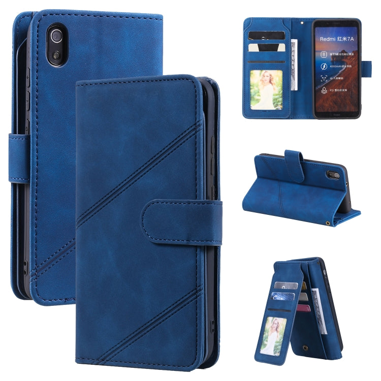Blue PU leather flip phone wallet case with card slots and phone screen cutout