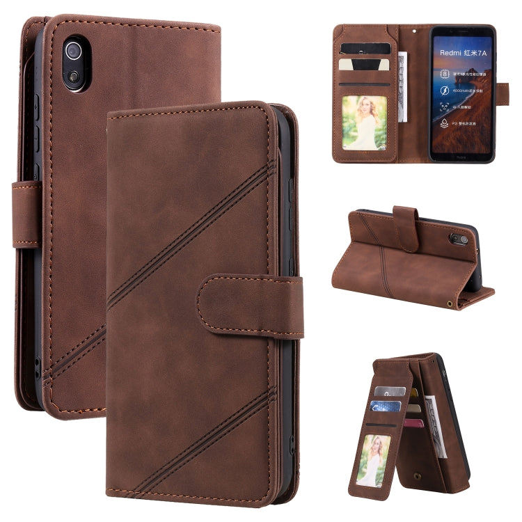 Brown PU leather folio case with phone camera cutout, card slots, and photo window