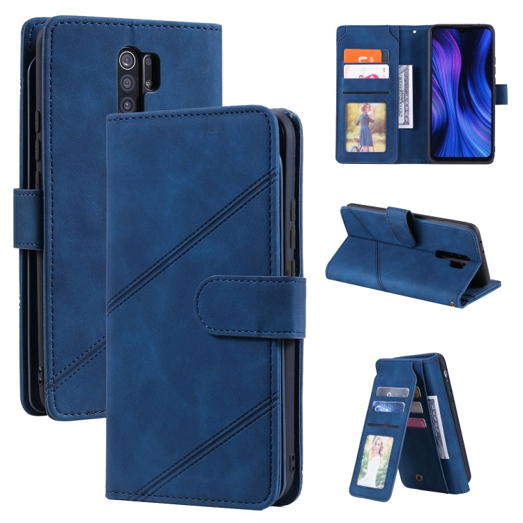 Blue PU leather flip phone wallet case with card slots and kickstand support